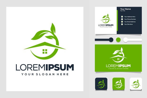 house and leafe modern logo design business card template