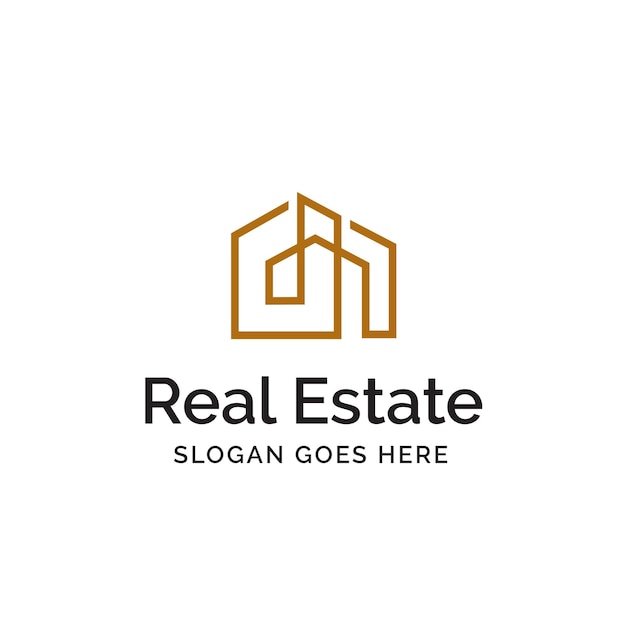 House line art gold color real estate logo design