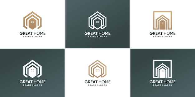 House logo collection with modern geometry line art style Premium Vector