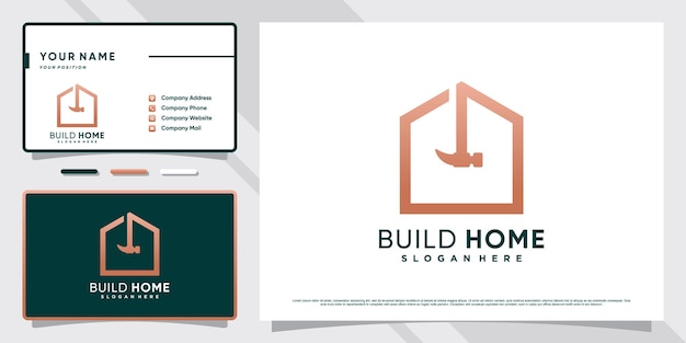 House logo design for home repair icon with hammer element and business card template