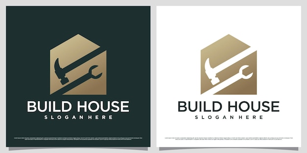 House logo design template for business construction with hammer icon and creative concept