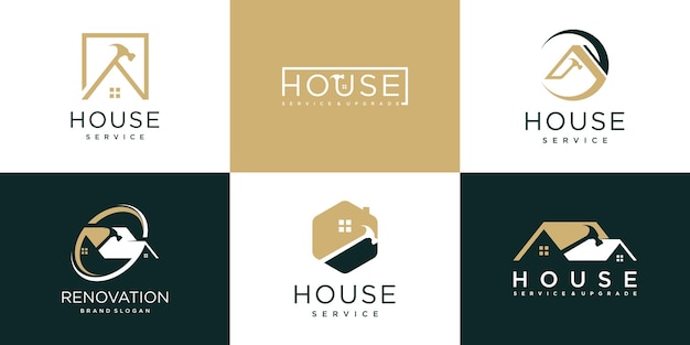 House logo design with hammer concept for service concept Premium Vector