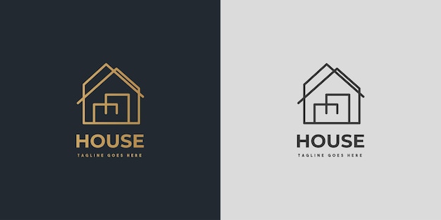 House Logo Gold House Symbol Geometric Linear Style isolated on Double Background