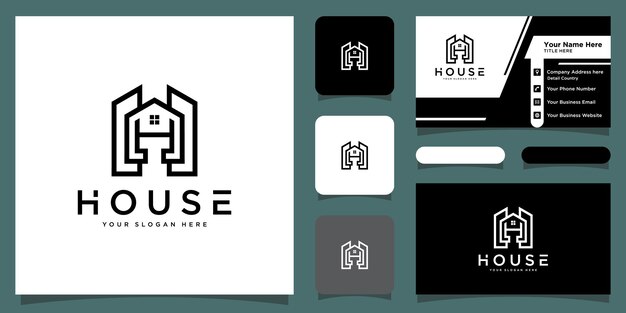 House logo with line art style, home build for logo and business card Premium Vector