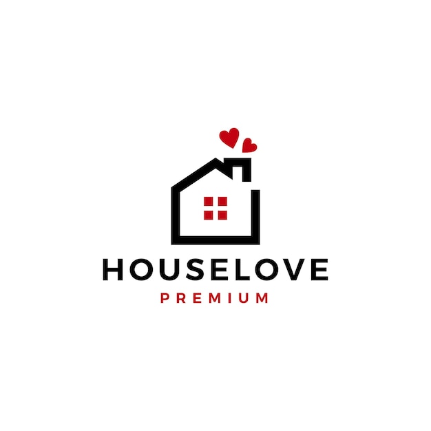 House love heart care home real estate mortgage roof chimney logo vector icon illustration