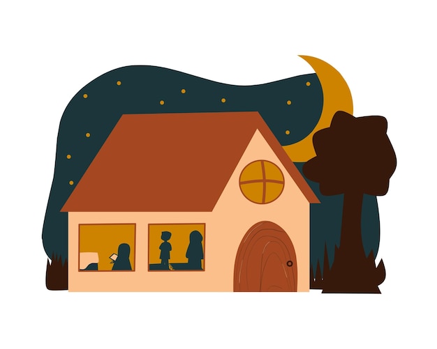 house at night with moon vector illustration design