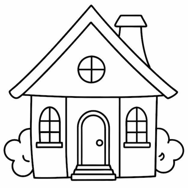 House Outline or line art drawing for children activity with black and white image