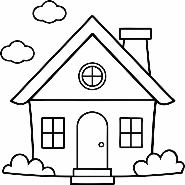 House Outline or line art drawing for children activity with black and white image