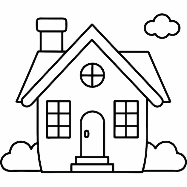 House Outline or line art drawing for children activity with black and white image