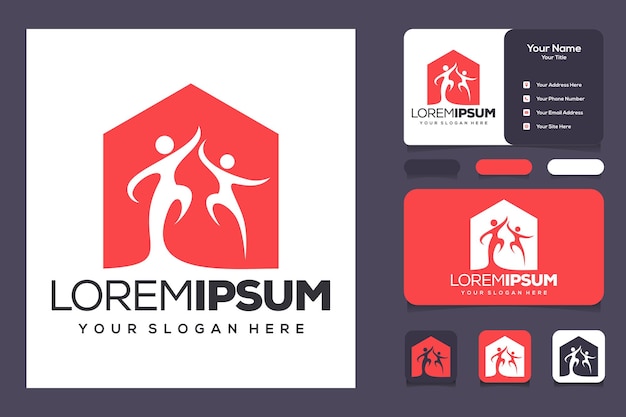 house and people logo template and business card