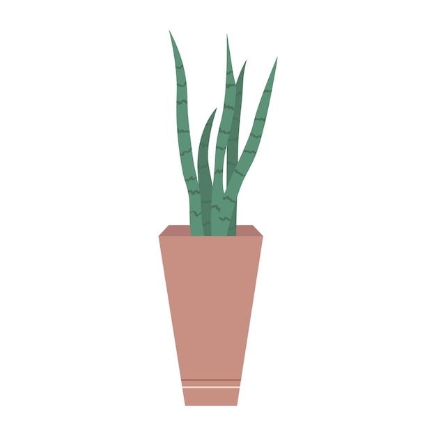 House plant in pot in flat style