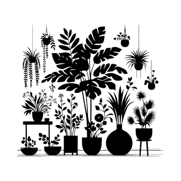 House plant set Interior plant or indoor tree silhouettes vector Illustration