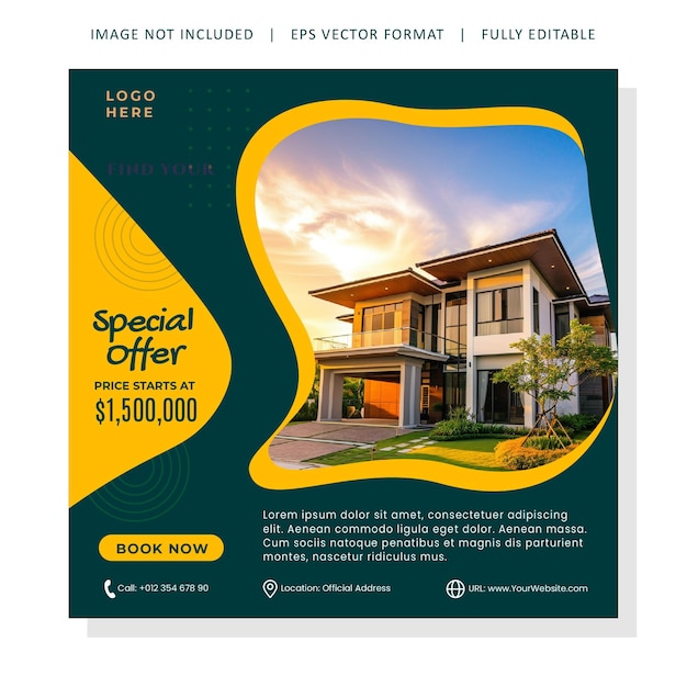 House Property Real Estate Sale and Purchase social media post and square flyer design template