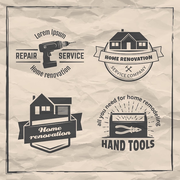 House remodeling logos Vector labels for home renovation services