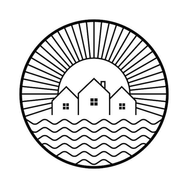 House sea and sun vector icon design Circle flat icon