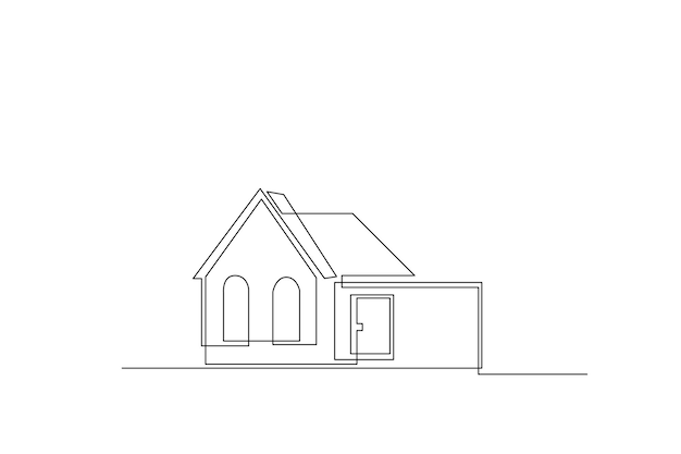 house simple line drawings. One line illustration for home.