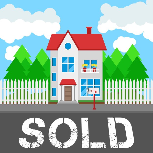 House sold along the road Part of the rural and urban landscape Vector illustration in flat style