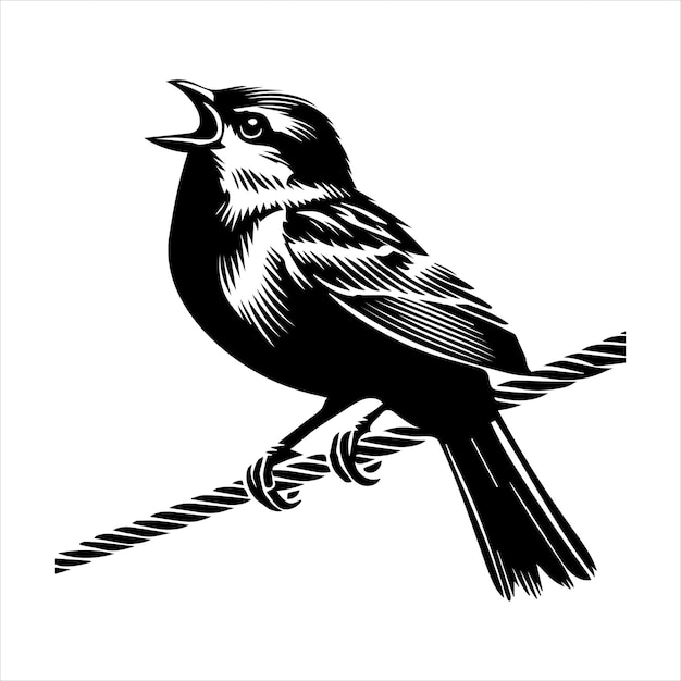 House Sparrow Silhouette Design Sparrow Bird Vector illustration in black and white