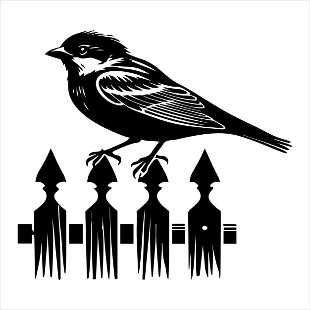 Vector house sparrow silhouette design sparrow bird vector illustration in black and white