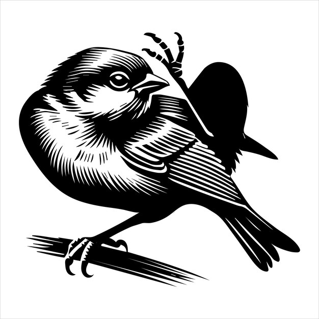 Vector house sparrow silhouette design sparrow bird vector illustration in black and white