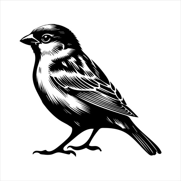 House Sparrow Silhouette Design Sparrow Bird Vector illustration in black and white