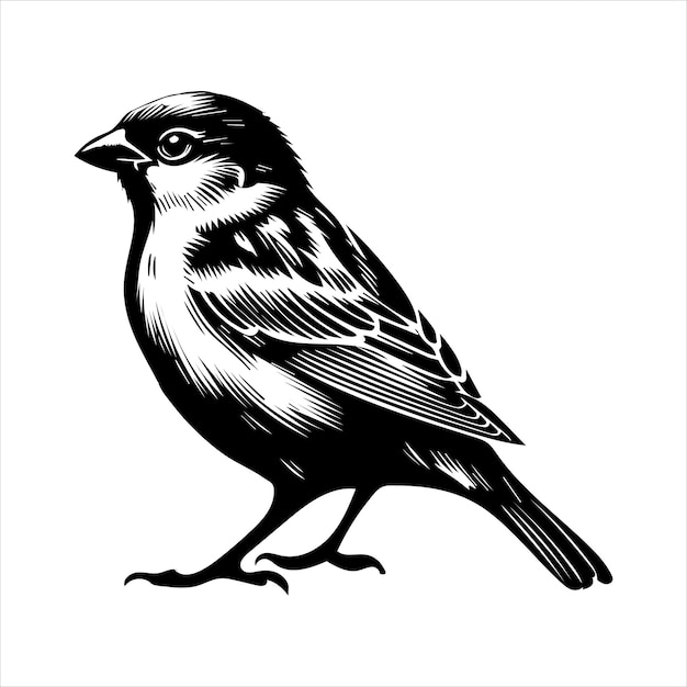 Vector house sparrow silhouette design sparrow bird vector illustration in black and white