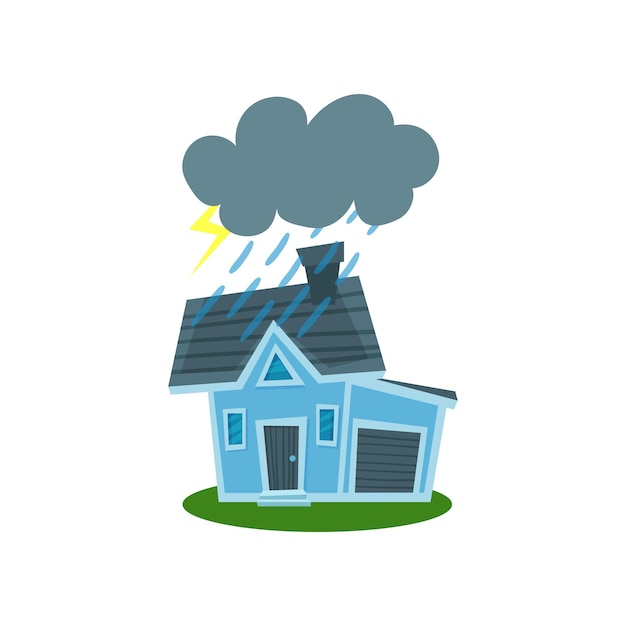 House struck by lightning, property insurance vector Illustration isolated on a white background