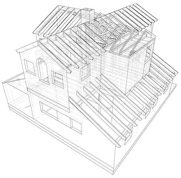 House structure architecture Abstract drawing Tracing illustration of 3d