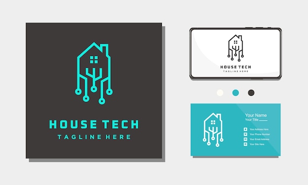 House technology line art logo design inspiration