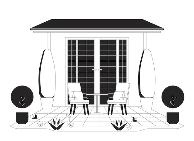 House terrace furniture black and white 2D line cartoon object