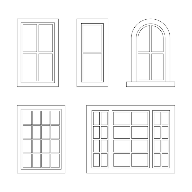 Vector house windows linear vector set