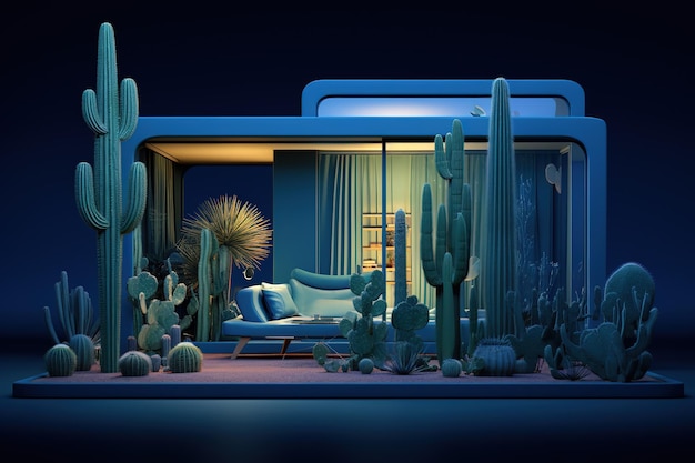 Vector a house with a cactus and a couch in front of it