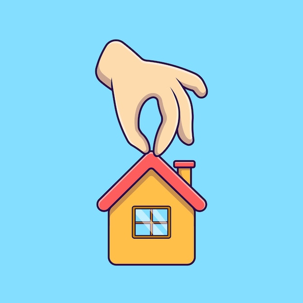 House With Hand Cartoon Vector Icons Illustration.