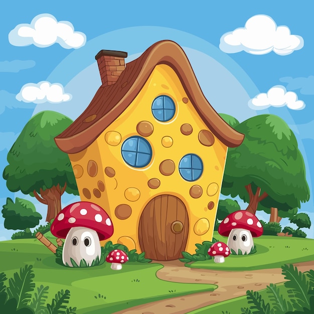 Vector a house with a house that has mushrooms on it