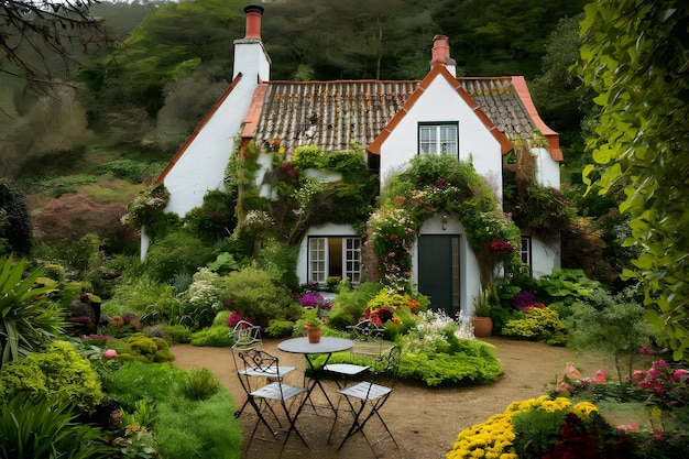 Vector a house with a red roof and a white house with a red roof