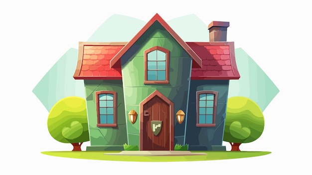 Vector house with shield vector cartoon illustration