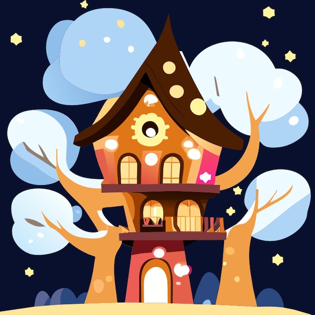 Vector a house with a tree and a star on the top