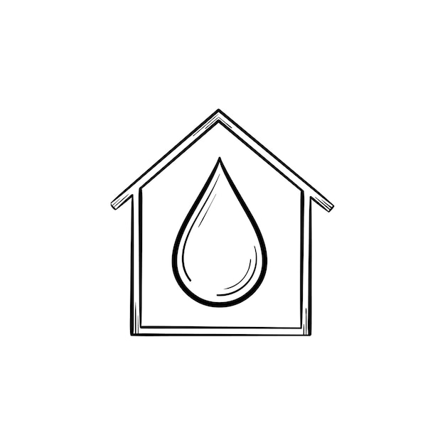 House with water drop hand drawn outline doodle icon. Water supply service concept. Drop in the house vector sketch illustration for print, web, mobile and infographics isolated on white background.