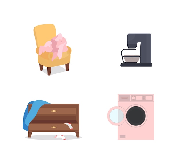 Household appliance and furniture flat color object cartoon illustration