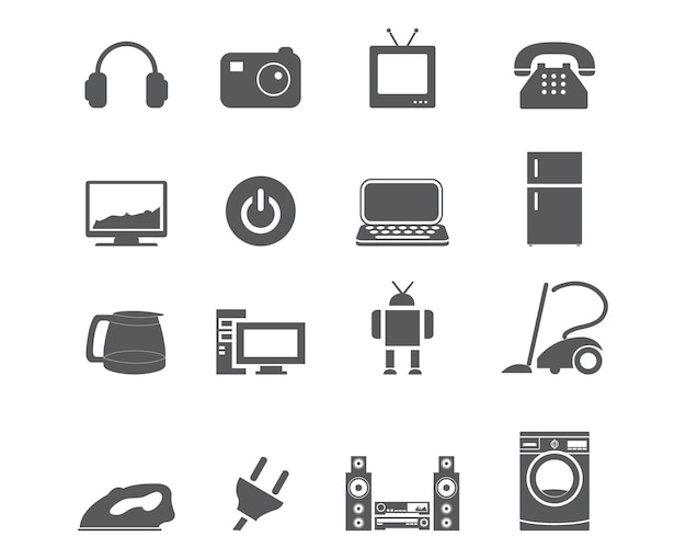 Household appliances icon set. Home electronics appliances icons