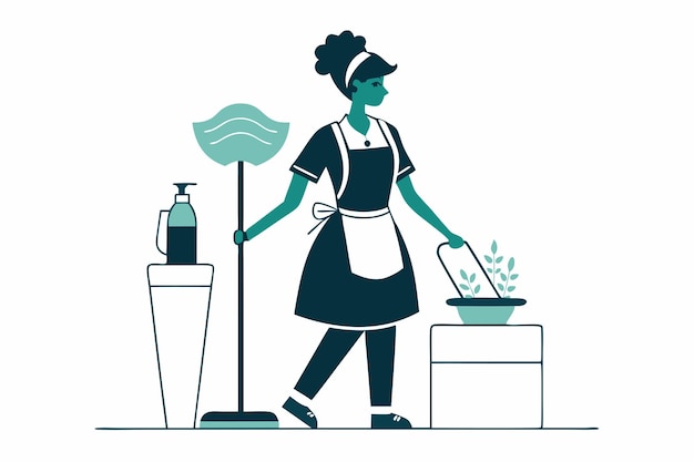 Vector housekeeper is cleaning silhouette vector e