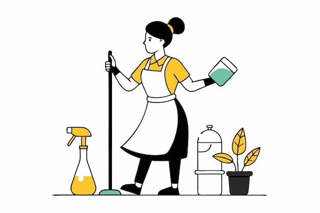 Vector housekeeper is cleaning silhouette vector i