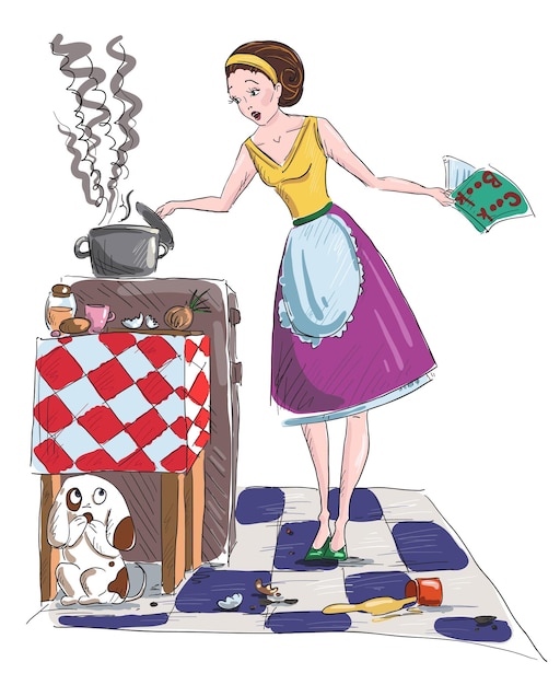 Housewife cooking vector illustration