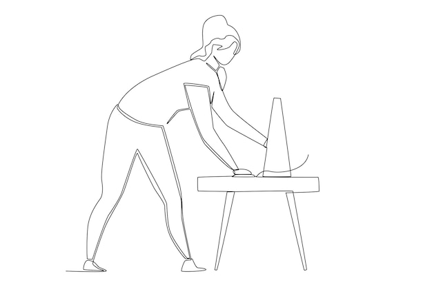 A housewife wiping the table line art