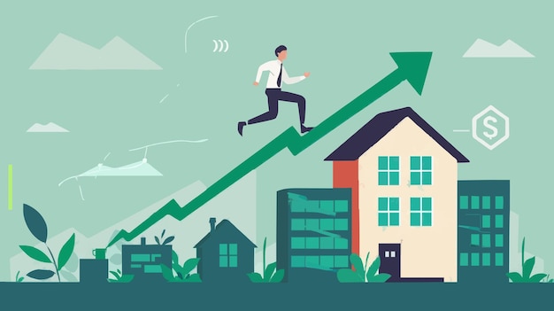 Housing price rising up real estate or property growth concept businessman running on rising green