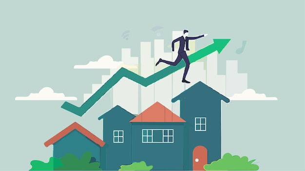 Housing price rising up real estate or property growth concept businessman running on rising green