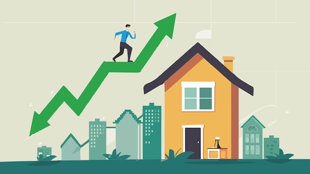 Housing price rising up real estate or property growth concept businessman running on rising green