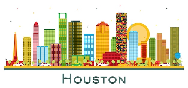 Vector houston usa city skyline with color buildings isolated on white