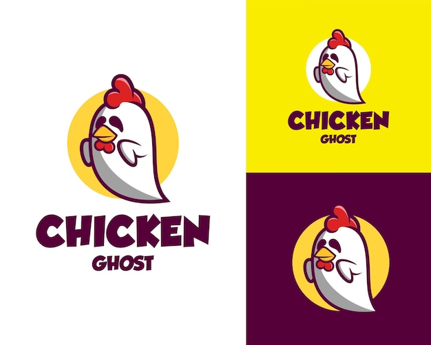 hovering chicken cartoon ghost logo on circle background