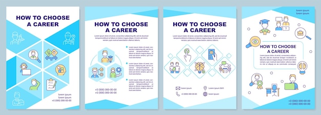 How to choose career blue brochure template Decision after graduation Leaflet design with linear icons 4 vector layouts for presentation annual reports ArialBlack Myriad ProRegular fonts used